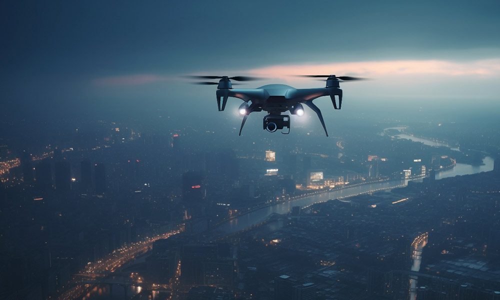 Dron volando de noche